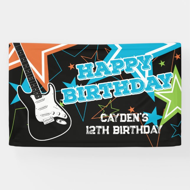 Bannière bleue orange étoiles guitare d'anniversai (Horizontal)