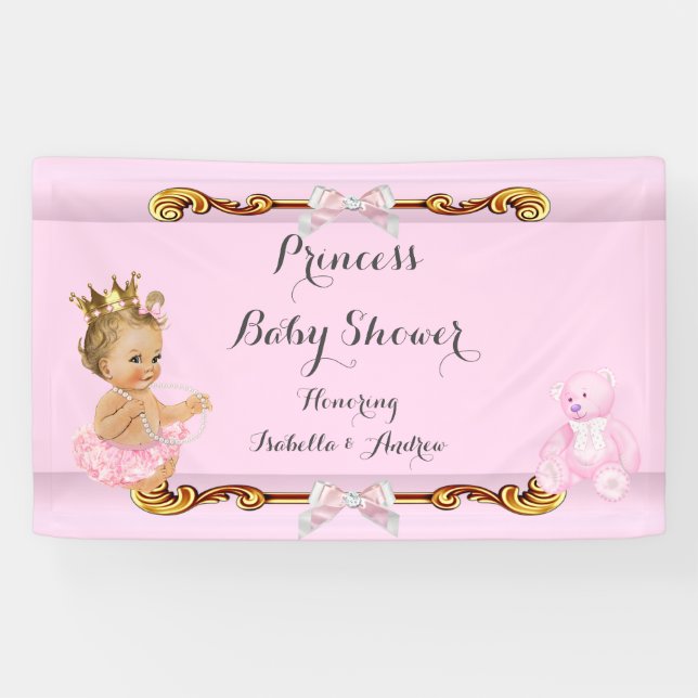 Bannière Blonde Girl Princess Baby shower Or rose (Horizontal)