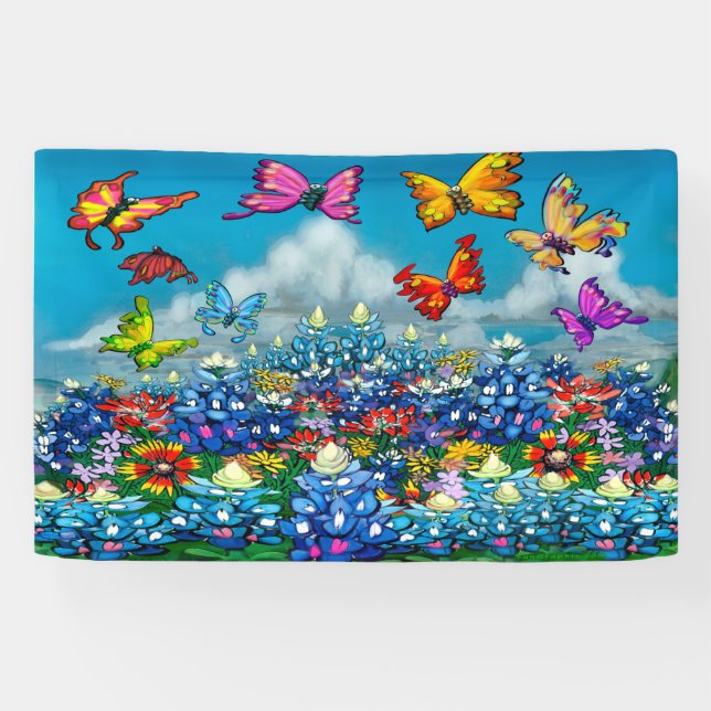 Bannière Bluebonnets Fleurs sauvages et papillons (Horizontal)