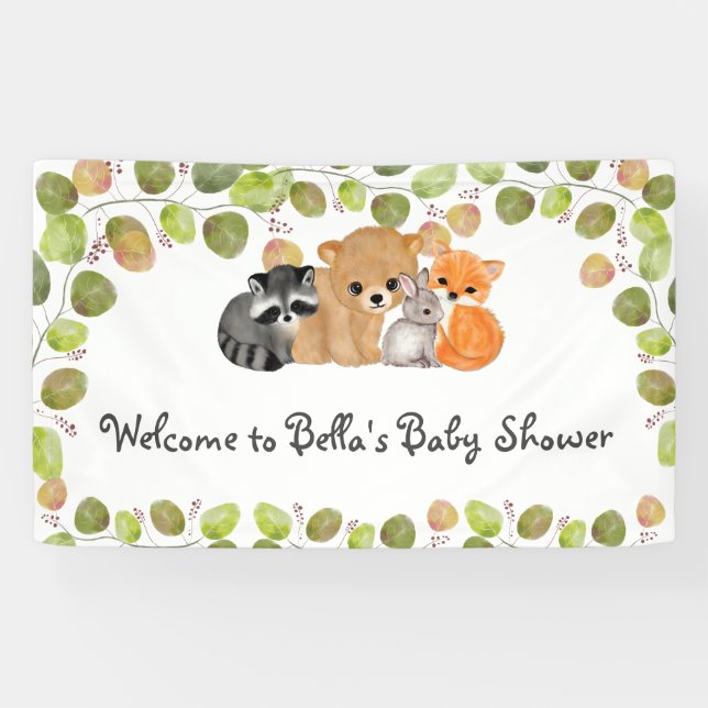 Bannière Bois Animaux Forêt Amis Baby shower (Horizontal)