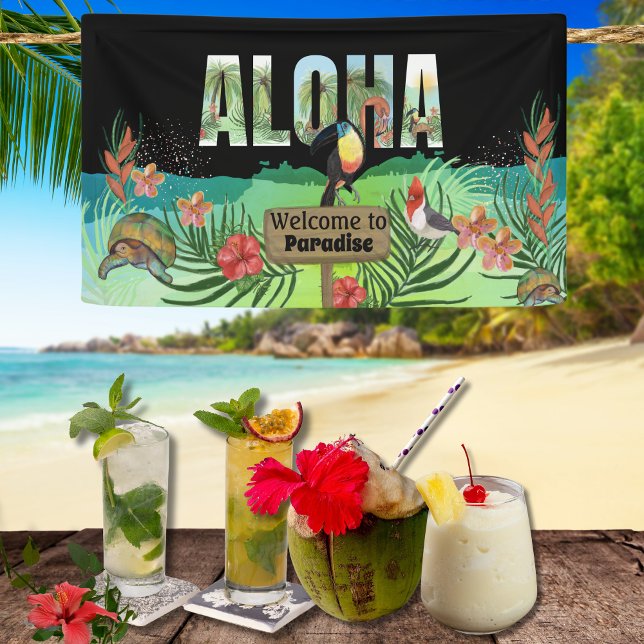 Bannière d'accueil Aloha Tropical Paradise personn (Custom Aloha Tropical Paradise Welcome Banner)