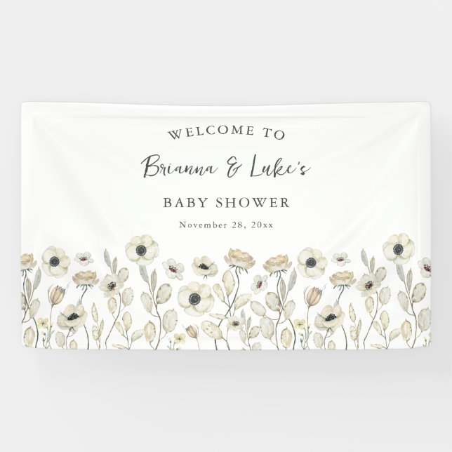 Bannière d'accueil Baby shower Floral Blanc (Horizontal)