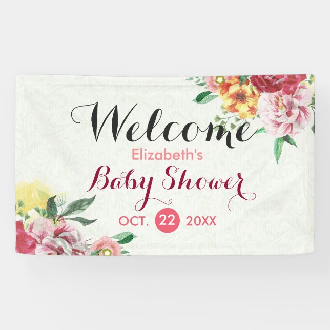 Bannière d'accueil Baby shower floral chic aquarel (Horizontal)