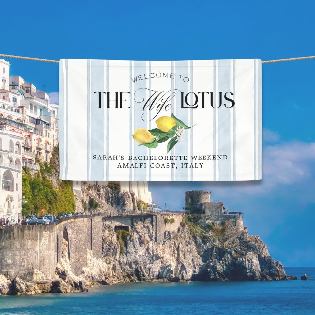 Bannière d'accueil personnalisée Lotus-Lemon (Custom Lemon Amalfi Coast Welcome Banner for a luxe White Lotus-inspired bachelorette weekend.)