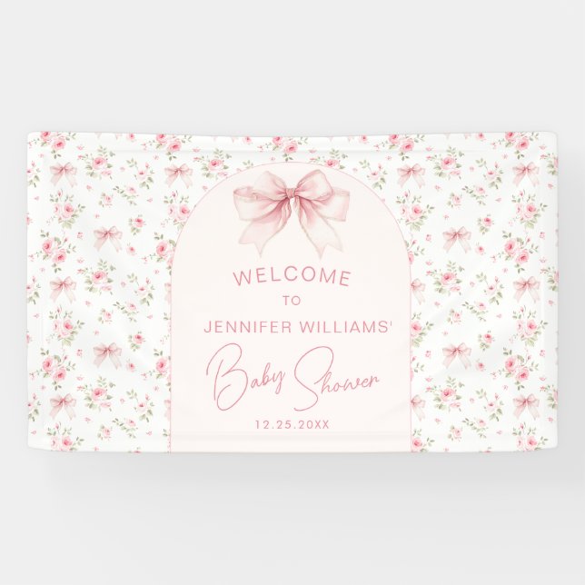 Bannière d'accueil pour Baby shower Bow chic rose  (Horizontal)
