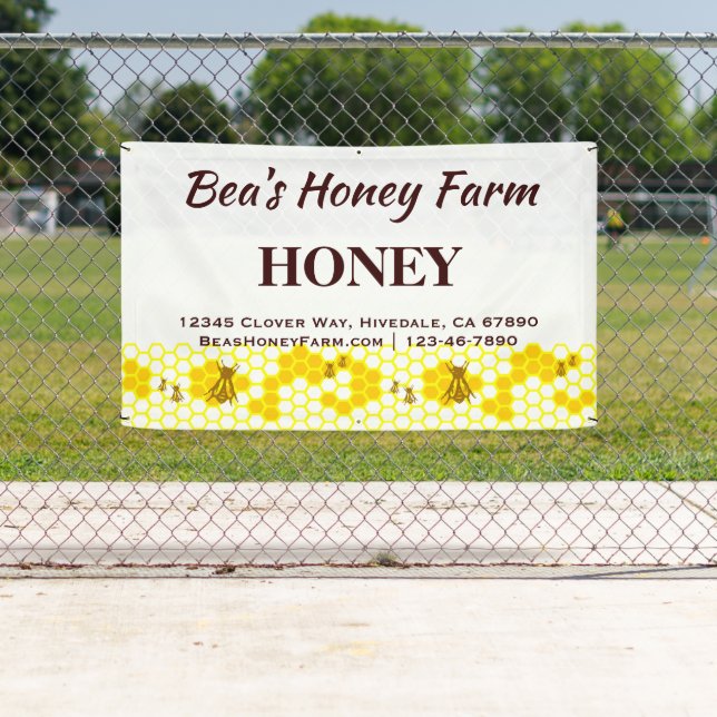 Bannière d'affichage personnalisée Bees Honey Farm (En situation)