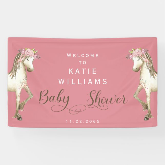 Bannière d'Affiche de bienvenue Baby shower rose p (Horizontal)
