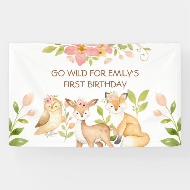 Bannière d'animaux de la forêt pour le 1er anniver (Horizontal)