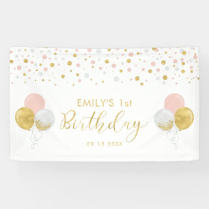 Bannière d'anniversaire 1 an Ballon Rose & Or
