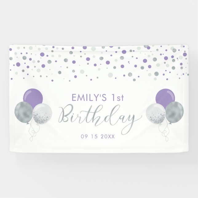 Bannière d'anniversaire 1ère année Ballon Violet & (Horizontal)