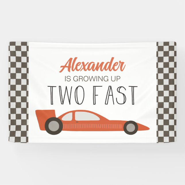 Bannière d'anniversaire 2 ans Two Fast Red Race Ca (Horizontal)