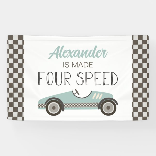 Bannière d'anniversaire 4 ans voiture de course bl (Horizontal)