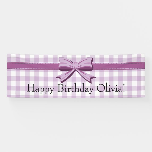 Bannière d'anniversaire à carreaux violets et blan (Horizontal)