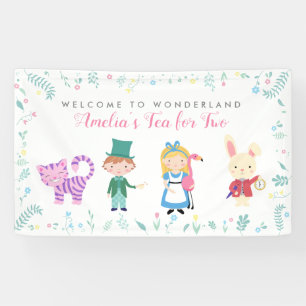 Bannière d'anniversaire à thème d'Alice au pays de