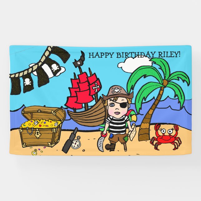 Bannière d'anniversaire à thème Pirate (Horizontal)