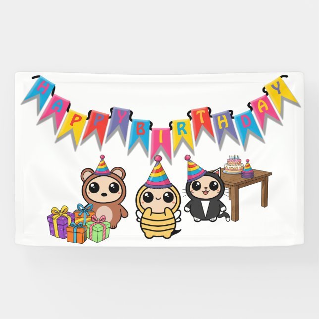 Bannière d'anniversaire adorable animal | Pièce En (Horizontal)