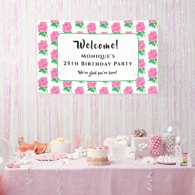 Bannière d'anniversaire aux roses roses (Créateur téléchargé)