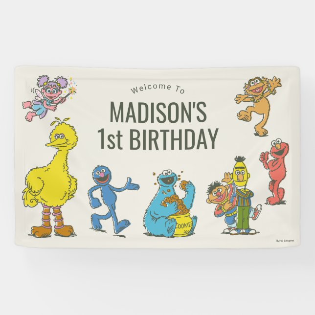 Bannière d'anniversaire avec des personnages vinta (Horizontal)