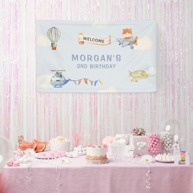 Bannière d'anniversaire bleu de mignons animaux av (Fête)