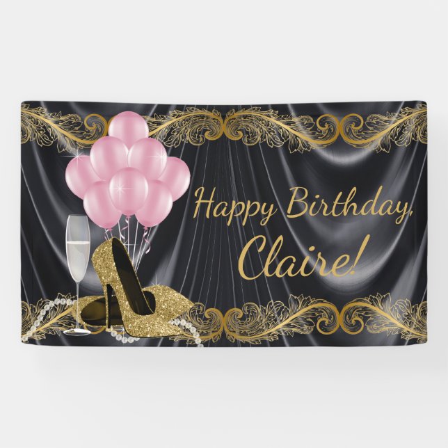 Bannière d'anniversaire chaussure à talon haut ros (Horizontal)