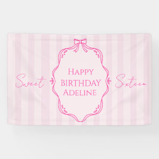 Bannière d'anniversaire Coquette Rose Rayée Sweet
