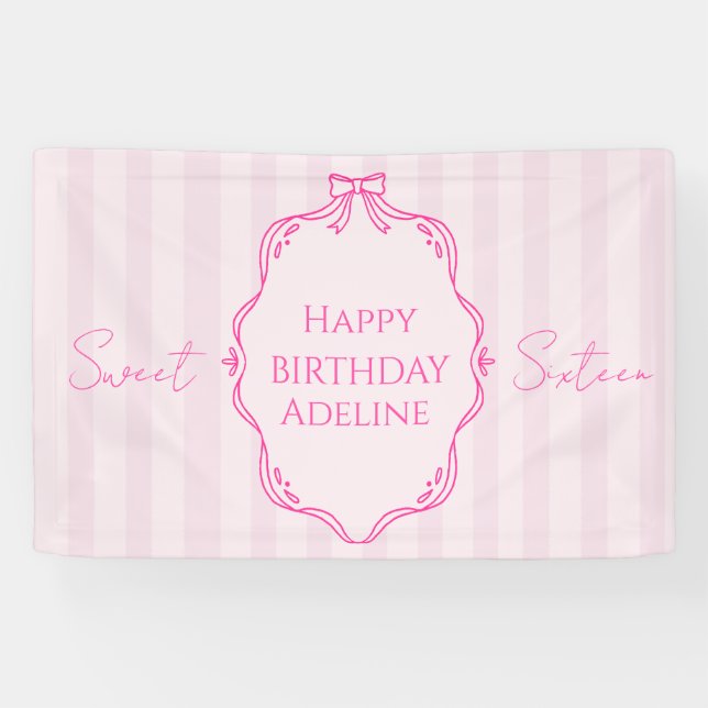 Bannière d'anniversaire Coquette Rose Rayée Sweet  (Horizontal)