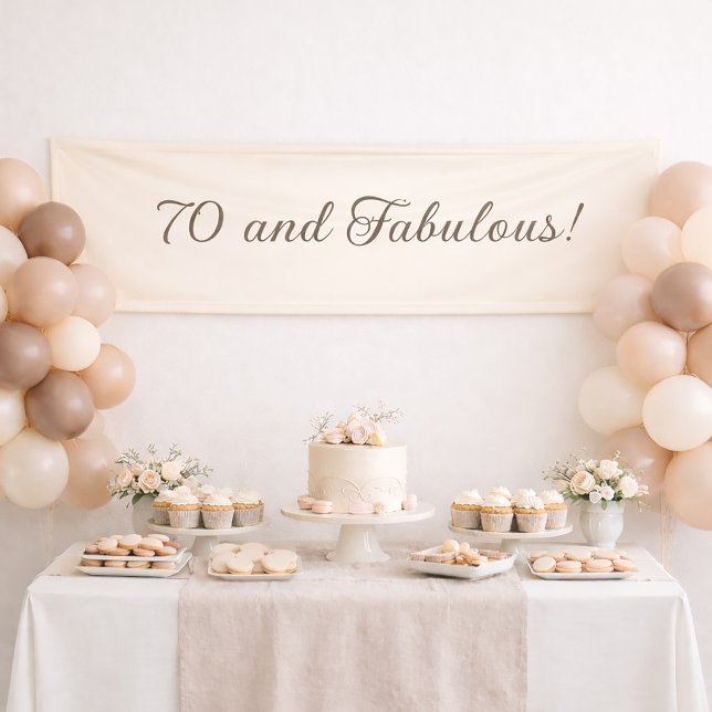 Bannière d'anniversaire crème chaude Élégant Minim (Cream-colored "70 and fabulous" birthday banner)