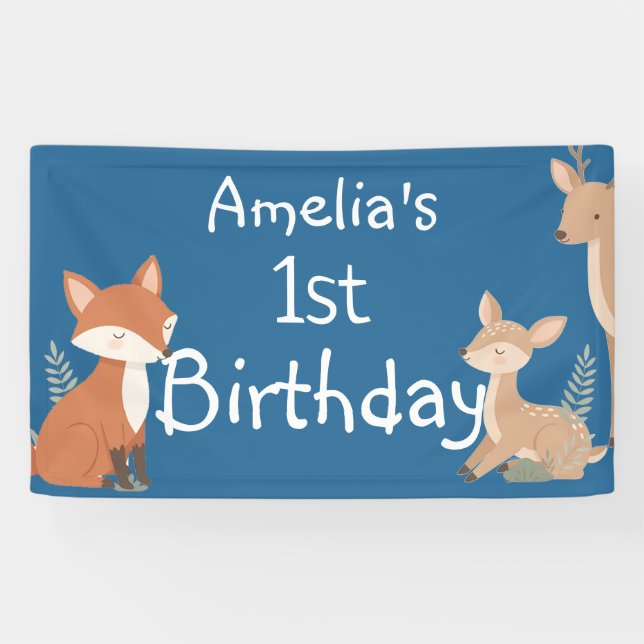 Bannière d'anniversaire d'animaux de la forêt (Horizontal)