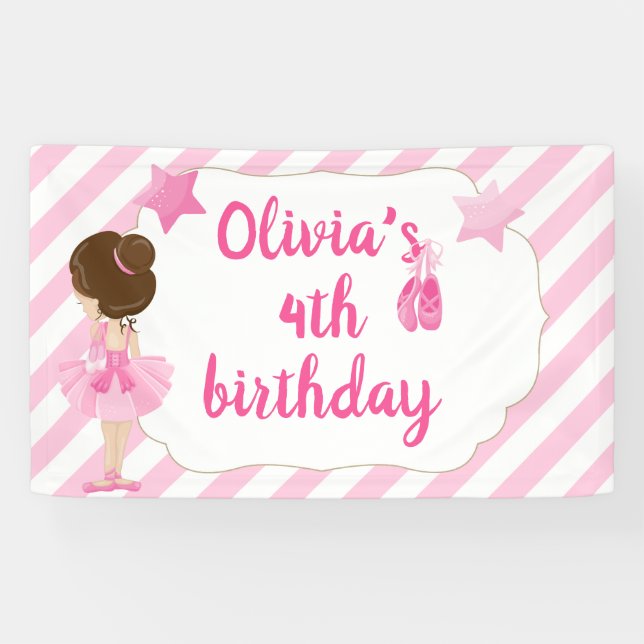 Bannière d'anniversaire de ballerine avec des rayu (Horizontal)