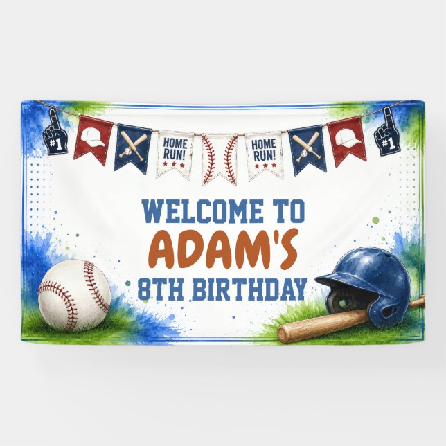 Bannière d'anniversaire de baseball à l'aquarelle (Horizontal)