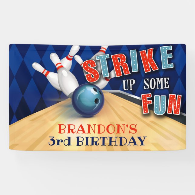 Bannière d'anniversaire de bowling - garçon (Horizontal)