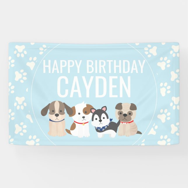 bannière d'anniversaire de chiot bleu (Horizontal)