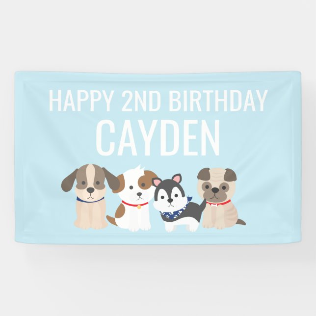 bannière d'anniversaire de chiot bleu (Horizontal)