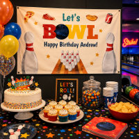 Bannière d'anniversaire de fête de bowling Let's B
