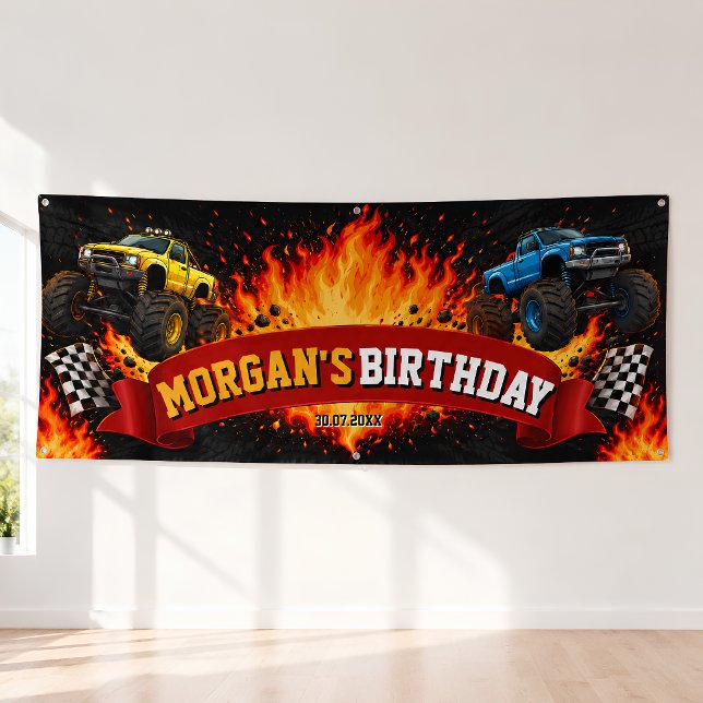Bannière d'anniversaire de fête de course de Monst (Créateur téléchargé)