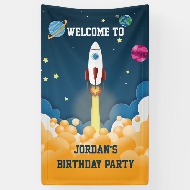 Bannière d'anniversaire de fusée spatiale nom pers (Vertical)