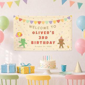 Bannière d'anniversaire de grenouille et d'ours mi