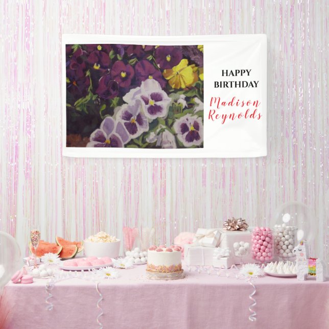 Bannière d'anniversaire de jardin de pensées flora (Fête)