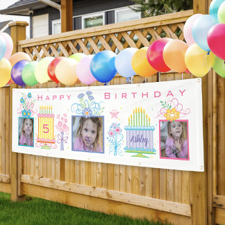 Bannière d'anniversaire de la photo rose