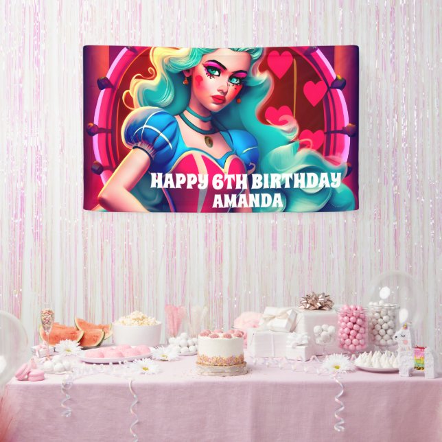 Bannière d'anniversaire de la Reine des Coeurs 3D (Fête)