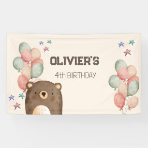 bannière d'anniversaire de l'ours en peluche aquar