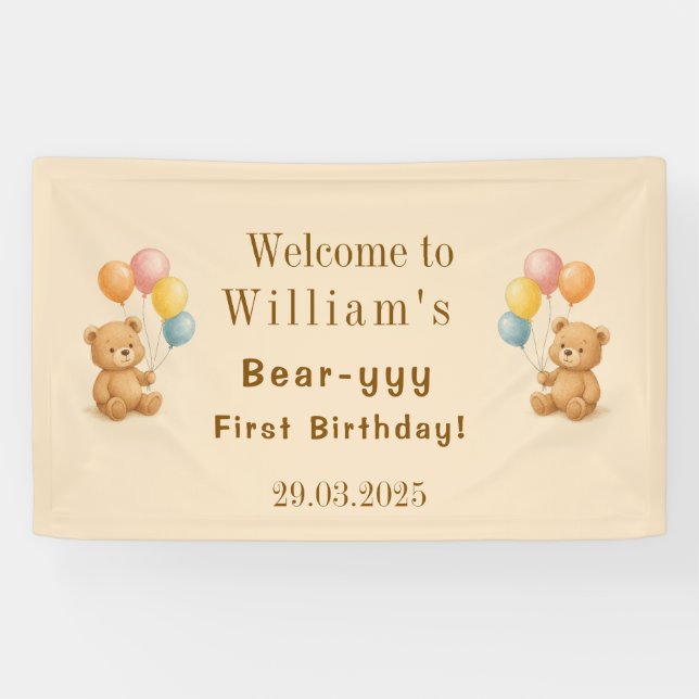 Bannière d'anniversaire de l'ours en peluche avec  (Horizontal)