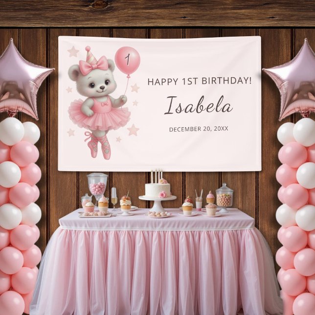 Bannière d'anniversaire de l'ourson ballerine flot (Créateur téléchargé)