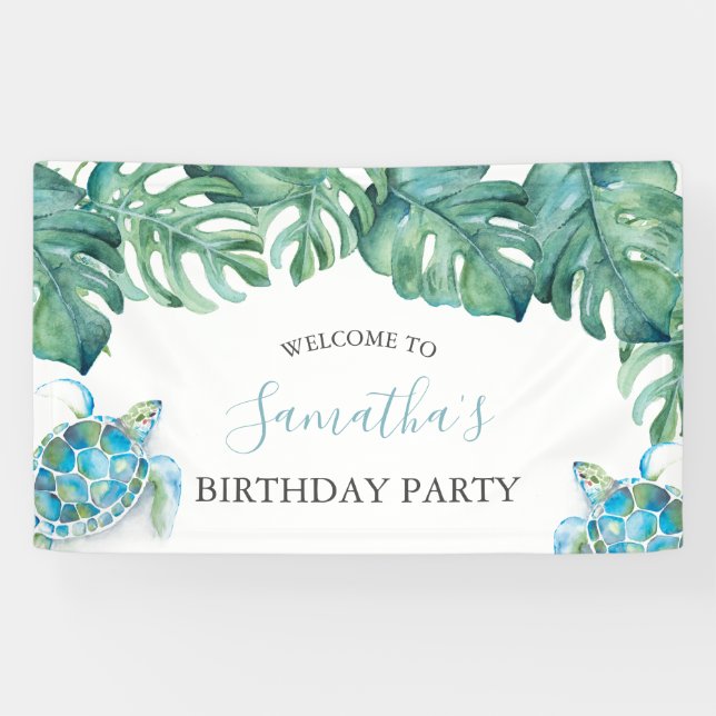 Bannière d'anniversaire de Luau Tropical Mignon (Horizontal)
