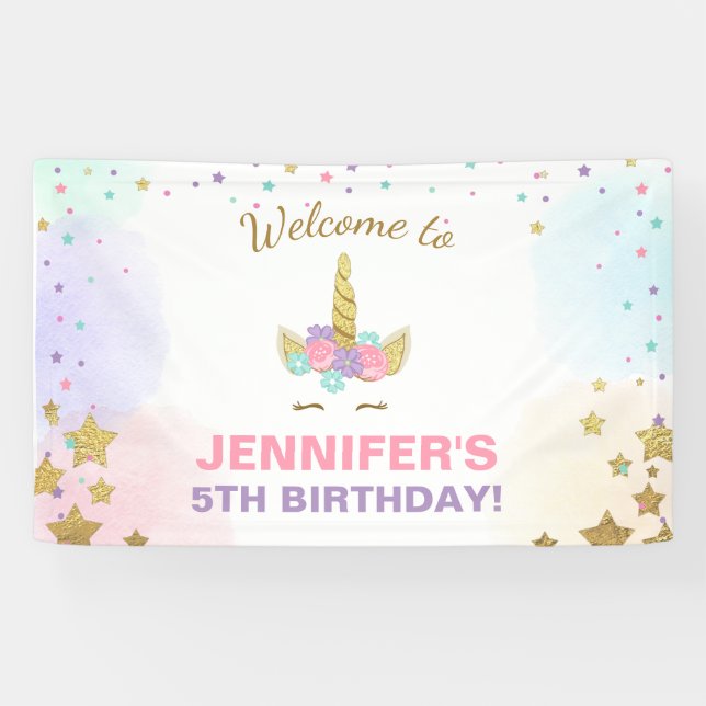 Bannière d'anniversaire de l'Unicorne Magical Pink (Horizontal)