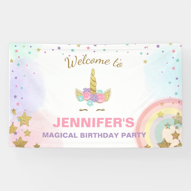 Bannière d'anniversaire de l'Unicorne Magical Pink (Horizontal)