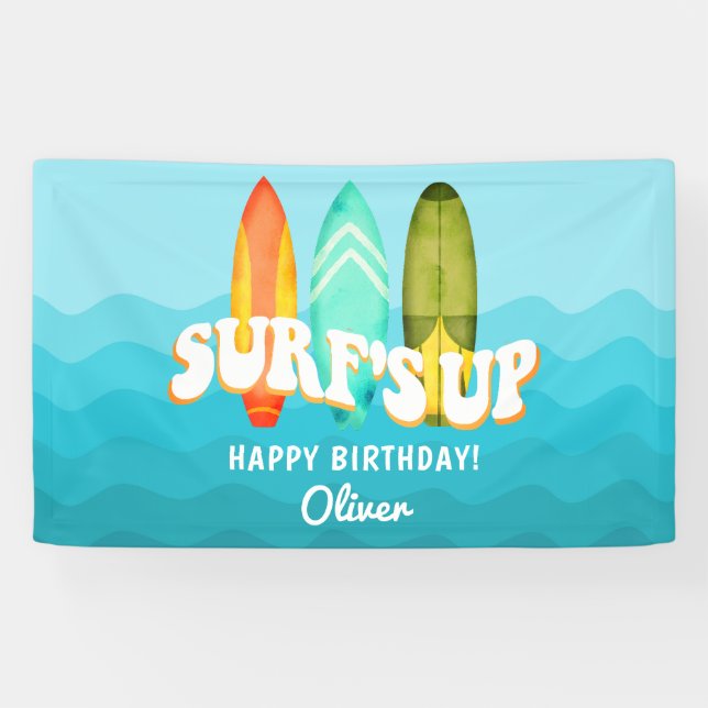 Bannière d'anniversaire de planche de surf Surfs U (Horizontal)