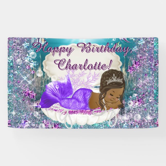 Bannière d'anniversaire de sirène afro-américaine (Horizontal)