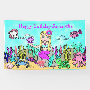 Bannière d'anniversaire de sirène blonde sous la m