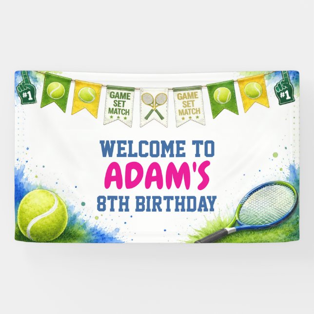 Bannière d'anniversaire de tennis à l'aquarelle (Horizontal)
